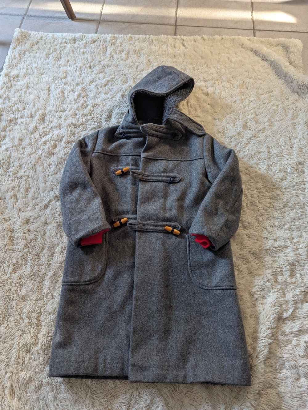 Kids Grey Hooded Toggle Pea Coat